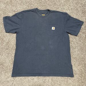 Carhartt T-Shirt Large Bluestone Loose Fit Heavyweight Pocket Logo Distressed